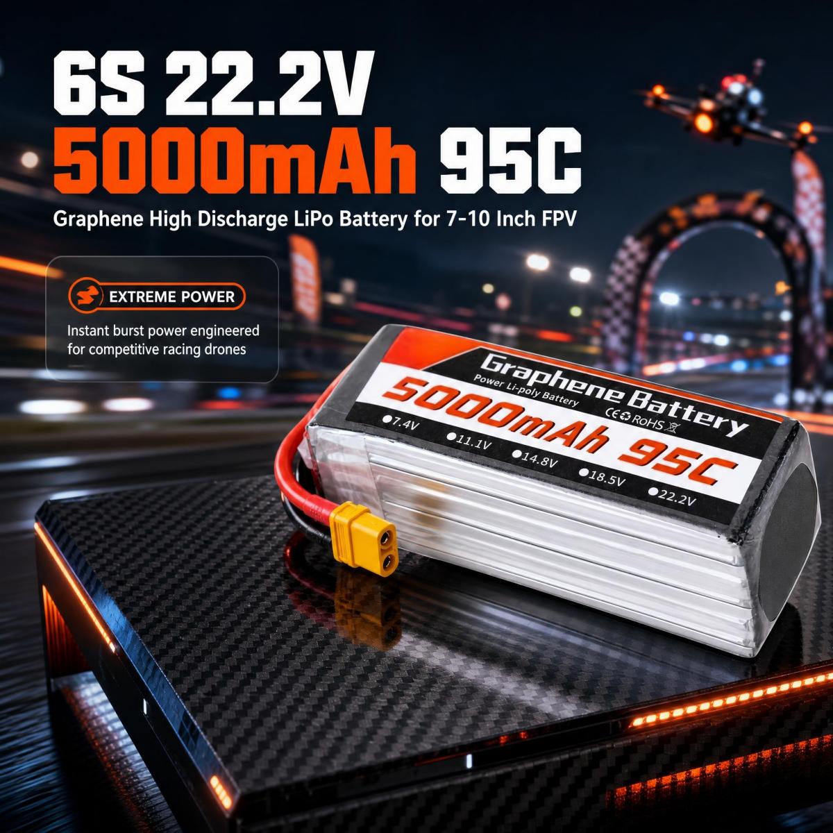 6S Lipo Battery 22.2V 5000Mah - 7 9 10 inch FPV-race-drone, grafen-LiPo-batterij,